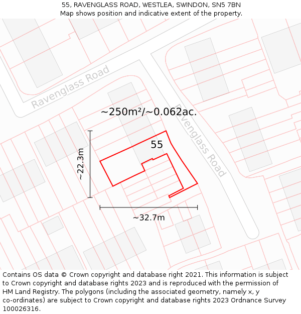55, RAVENGLASS ROAD, WESTLEA, SWINDON, SN5 7BN: Plot and title map