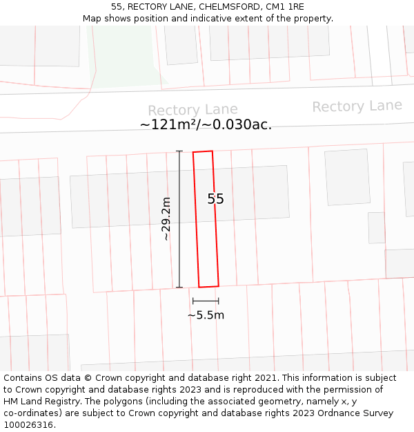 55, RECTORY LANE, CHELMSFORD, CM1 1RE: Plot and title map