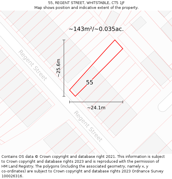 55, REGENT STREET, WHITSTABLE, CT5 1JF: Plot and title map