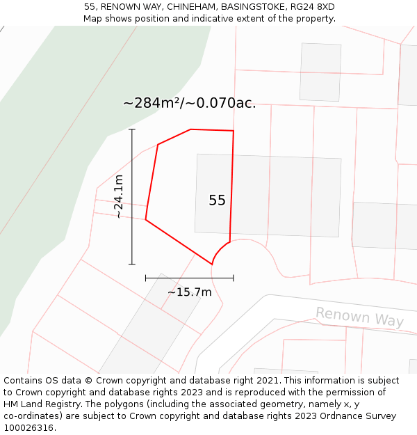 55, RENOWN WAY, CHINEHAM, BASINGSTOKE, RG24 8XD: Plot and title map