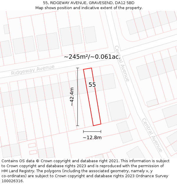 55, RIDGEWAY AVENUE, GRAVESEND, DA12 5BD: Plot and title map