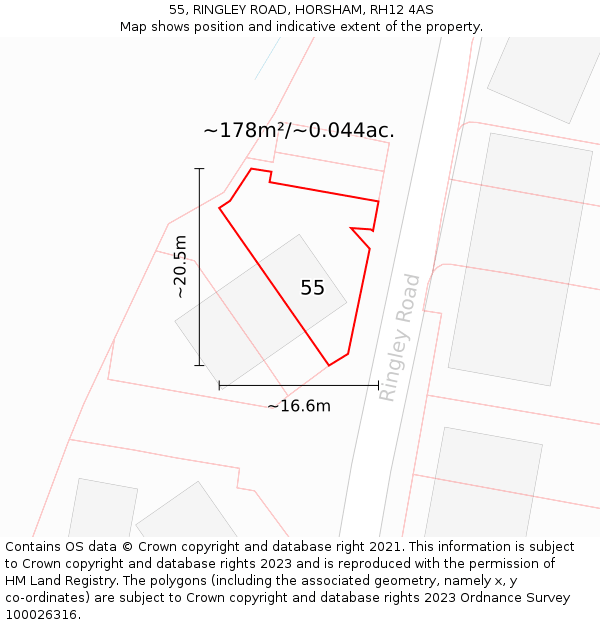 55, RINGLEY ROAD, HORSHAM, RH12 4AS: Plot and title map