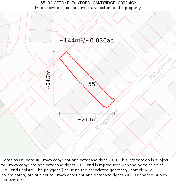 55, RINGSTONE, DUXFORD, CAMBRIDGE, CB22 4GY: Plot and title map