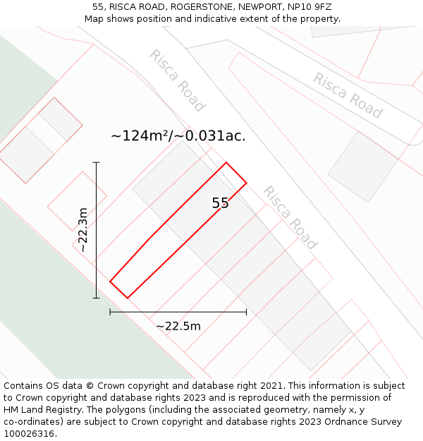 55, RISCA ROAD, ROGERSTONE, NEWPORT, NP10 9FZ: Plot and title map