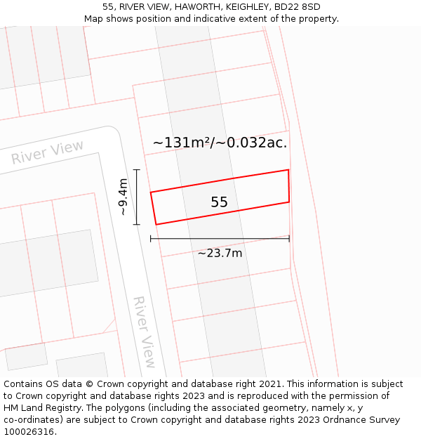 55, RIVER VIEW, HAWORTH, KEIGHLEY, BD22 8SD: Plot and title map