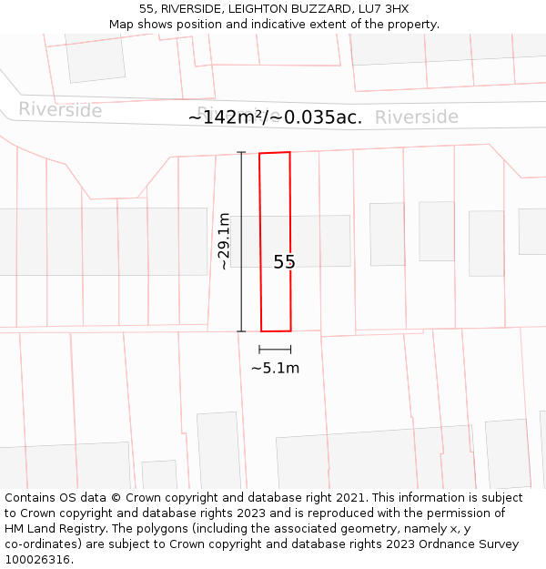 55, RIVERSIDE, LEIGHTON BUZZARD, LU7 3HX: Plot and title map