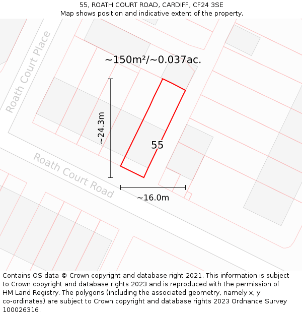 55, ROATH COURT ROAD, CARDIFF, CF24 3SE: Plot and title map