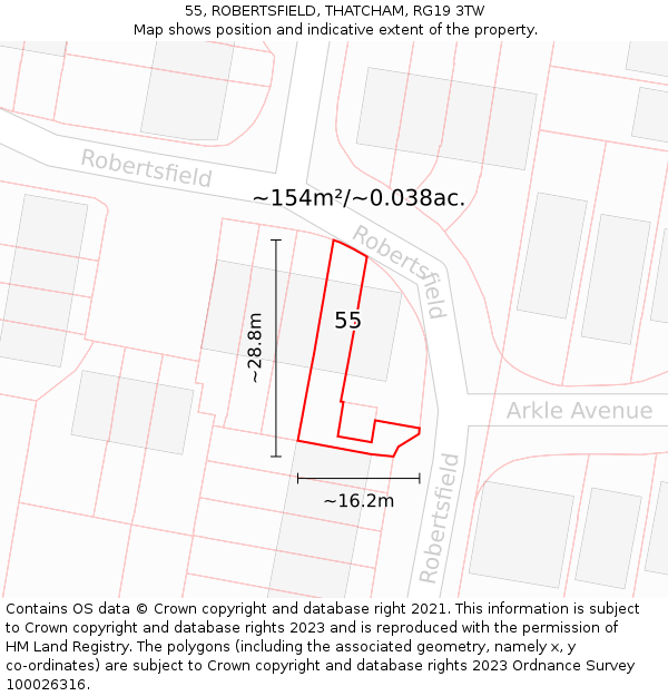55, ROBERTSFIELD, THATCHAM, RG19 3TW: Plot and title map