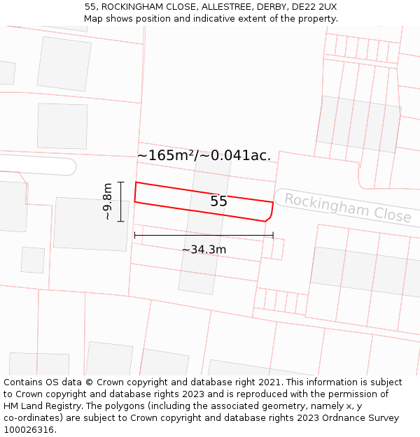 55, ROCKINGHAM CLOSE, ALLESTREE, DERBY, DE22 2UX: Plot and title map