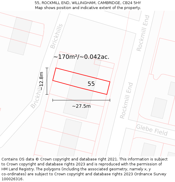 55, ROCKMILL END, WILLINGHAM, CAMBRIDGE, CB24 5HY: Plot and title map