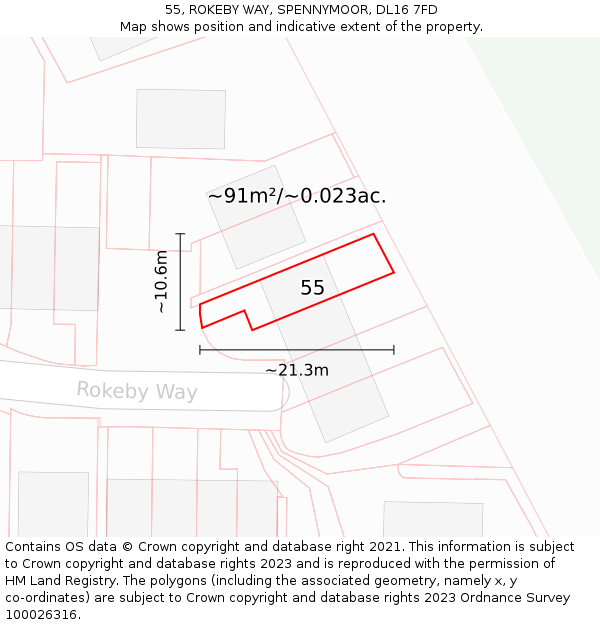 55, ROKEBY WAY, SPENNYMOOR, DL16 7FD: Plot and title map