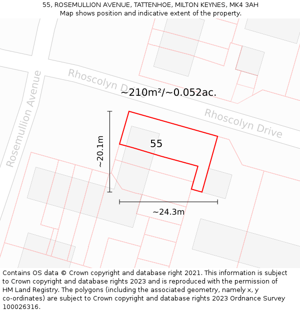 55, ROSEMULLION AVENUE, TATTENHOE, MILTON KEYNES, MK4 3AH: Plot and title map