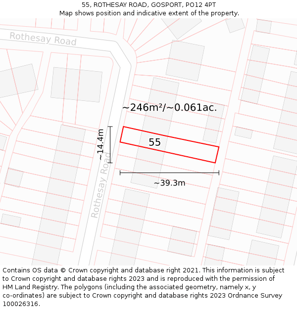 55, ROTHESAY ROAD, GOSPORT, PO12 4PT: Plot and title map