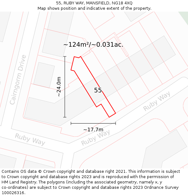 55, RUBY WAY, MANSFIELD, NG18 4XQ: Plot and title map