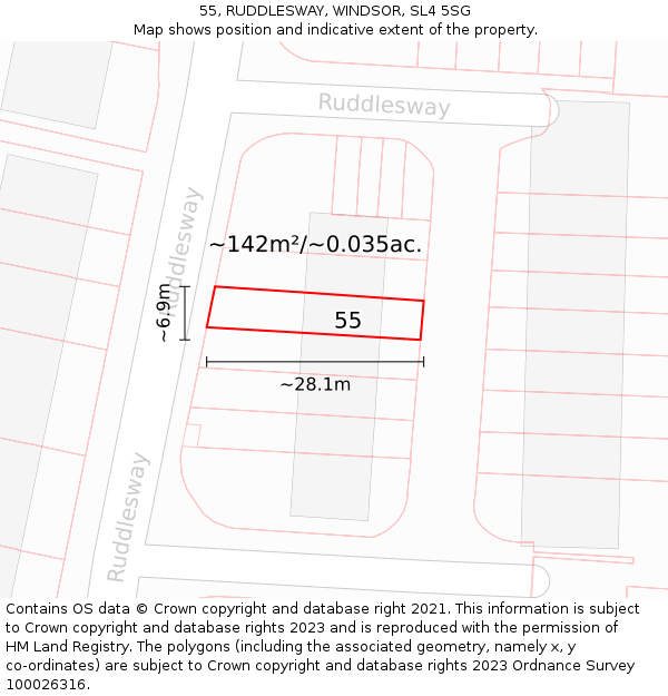 55, RUDDLESWAY, WINDSOR, SL4 5SG: Plot and title map