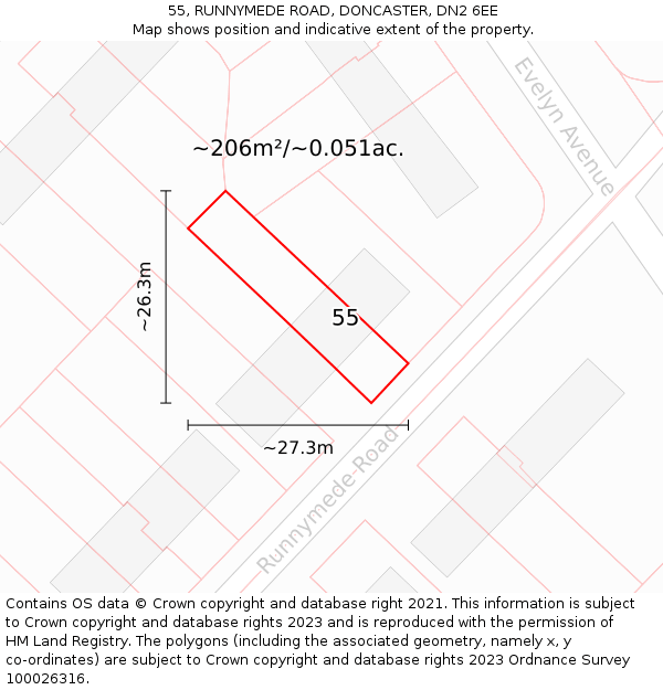 55, RUNNYMEDE ROAD, DONCASTER, DN2 6EE: Plot and title map
