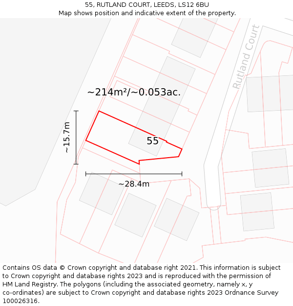 55, RUTLAND COURT, LEEDS, LS12 6BU: Plot and title map