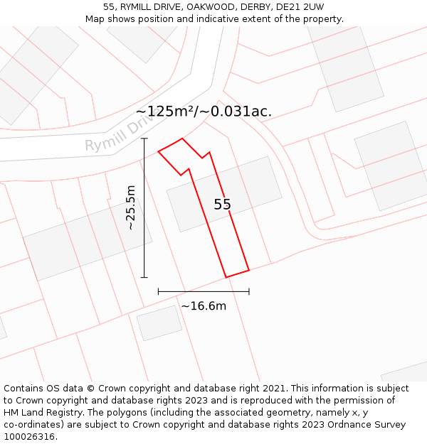 55, RYMILL DRIVE, OAKWOOD, DERBY, DE21 2UW: Plot and title map