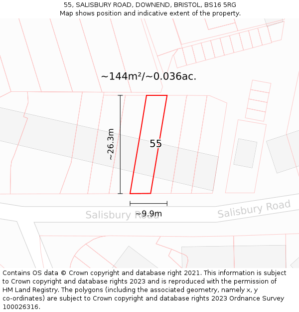 55, SALISBURY ROAD, DOWNEND, BRISTOL, BS16 5RG: Plot and title map