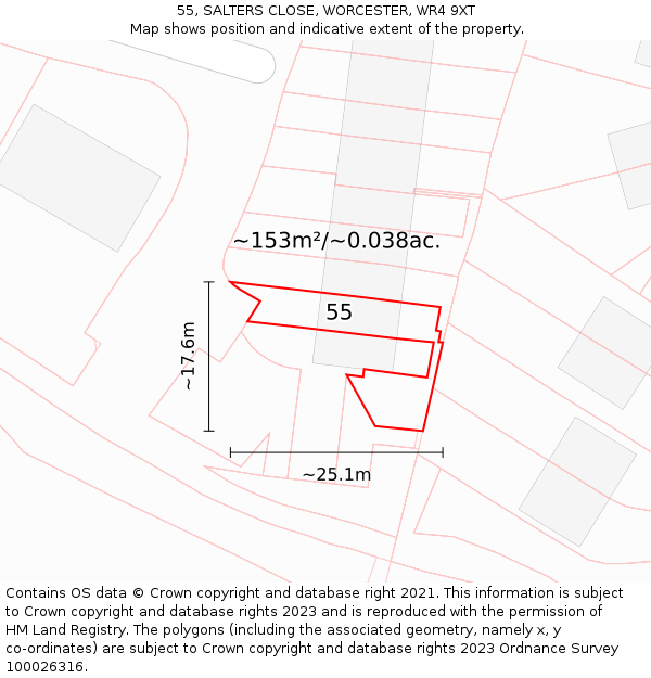 55, SALTERS CLOSE, WORCESTER, WR4 9XT: Plot and title map