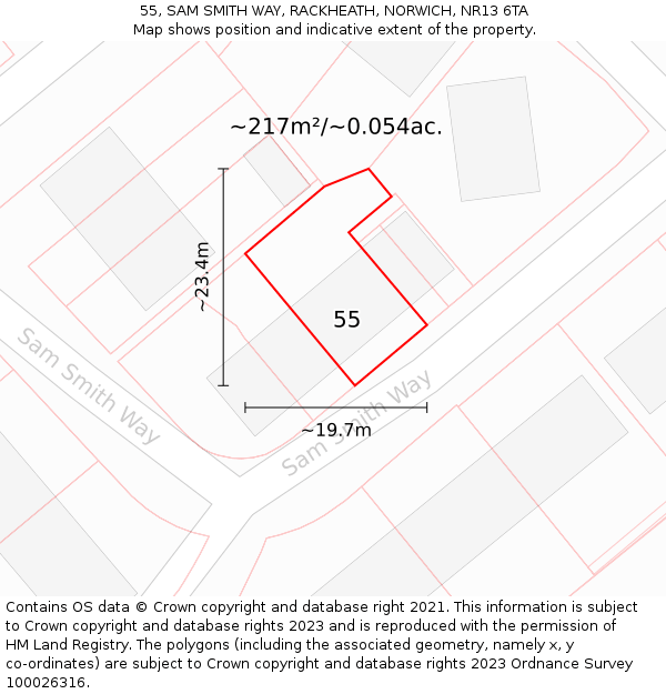 55, SAM SMITH WAY, RACKHEATH, NORWICH, NR13 6TA: Plot and title map