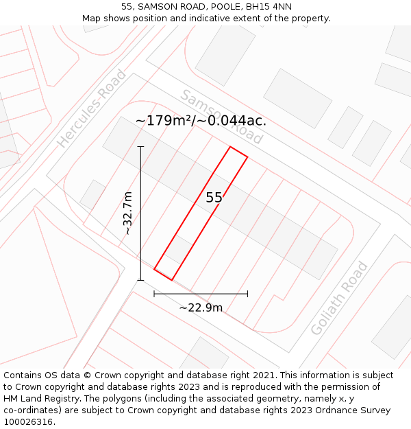 55, SAMSON ROAD, POOLE, BH15 4NN: Plot and title map
