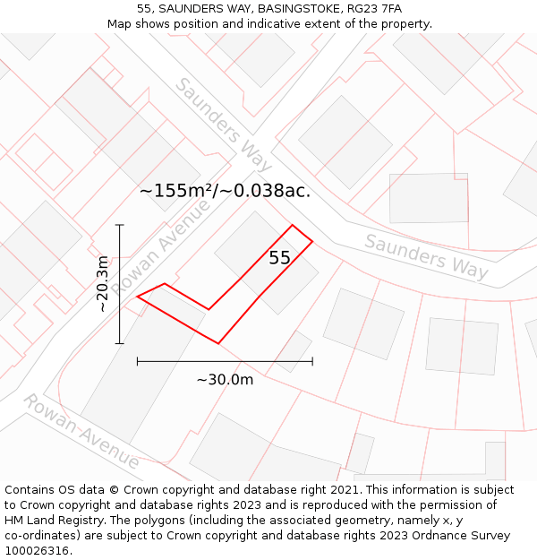 55, SAUNDERS WAY, BASINGSTOKE, RG23 7FA: Plot and title map
