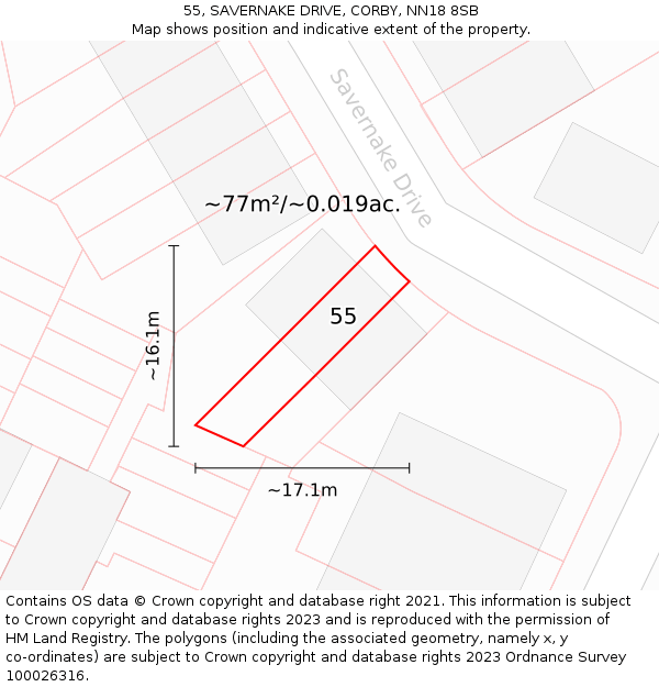 55, SAVERNAKE DRIVE, CORBY, NN18 8SB: Plot and title map