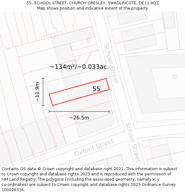55, SCHOOL STREET, CHURCH GRESLEY, SWADLINCOTE, DE11 9QZ: Plot and title map