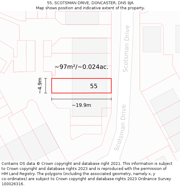 55, SCOTSMAN DRIVE, DONCASTER, DN5 9JA: Plot and title map