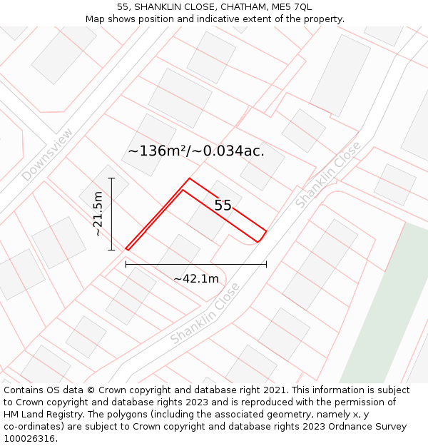 55, SHANKLIN CLOSE, CHATHAM, ME5 7QL: Plot and title map