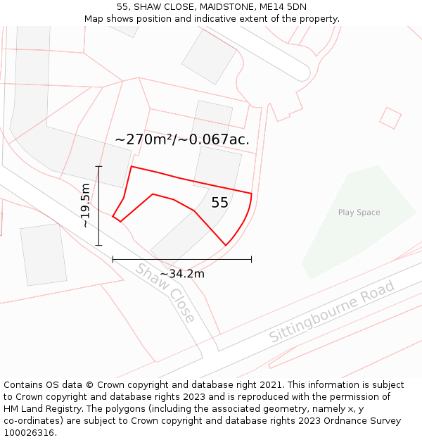 55, SHAW CLOSE, MAIDSTONE, ME14 5DN: Plot and title map