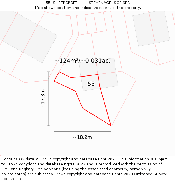 55, SHEEPCROFT HILL, STEVENAGE, SG2 9PR: Plot and title map