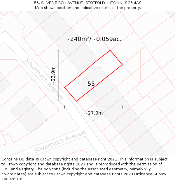 55, SILVER BIRCH AVENUE, STOTFOLD, HITCHIN, SG5 4AS: Plot and title map