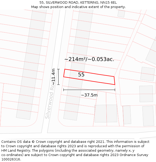 55, SILVERWOOD ROAD, KETTERING, NN15 6EL: Plot and title map