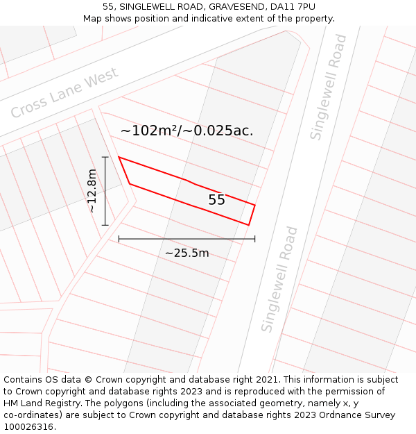 55, SINGLEWELL ROAD, GRAVESEND, DA11 7PU: Plot and title map