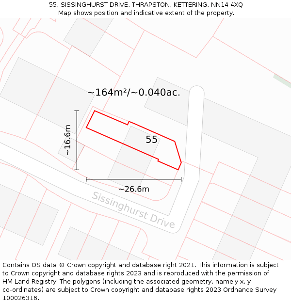 55, SISSINGHURST DRIVE, THRAPSTON, KETTERING, NN14 4XQ: Plot and title map
