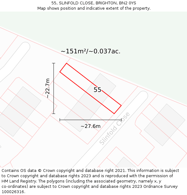 55, SLINFOLD CLOSE, BRIGHTON, BN2 0YS: Plot and title map