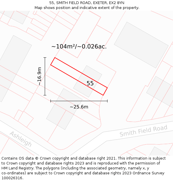 55, SMITH FIELD ROAD, EXETER, EX2 8YN: Plot and title map