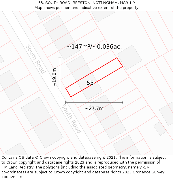 55, SOUTH ROAD, BEESTON, NOTTINGHAM, NG9 1LY: Plot and title map