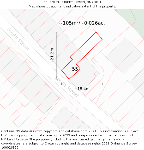 55, SOUTH STREET, LEWES, BN7 2BU: Plot and title map