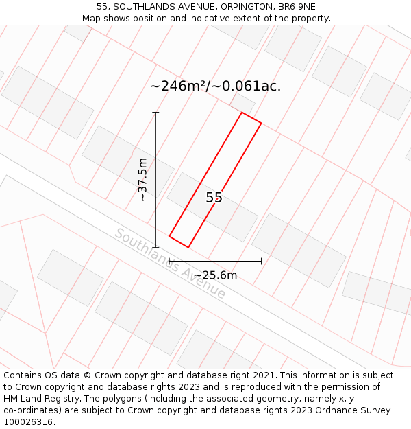 55, SOUTHLANDS AVENUE, ORPINGTON, BR6 9NE: Plot and title map