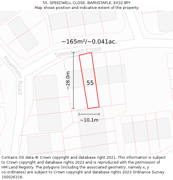 55, SPEEDWELL CLOSE, BARNSTAPLE, EX32 8PY: Plot and title map