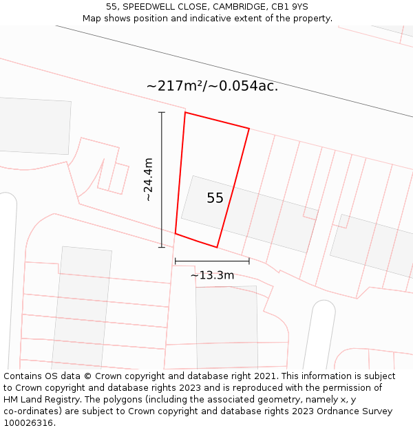 55, SPEEDWELL CLOSE, CAMBRIDGE, CB1 9YS: Plot and title map