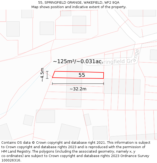 55, SPRINGFIELD GRANGE, WAKEFIELD, WF2 9QA: Plot and title map