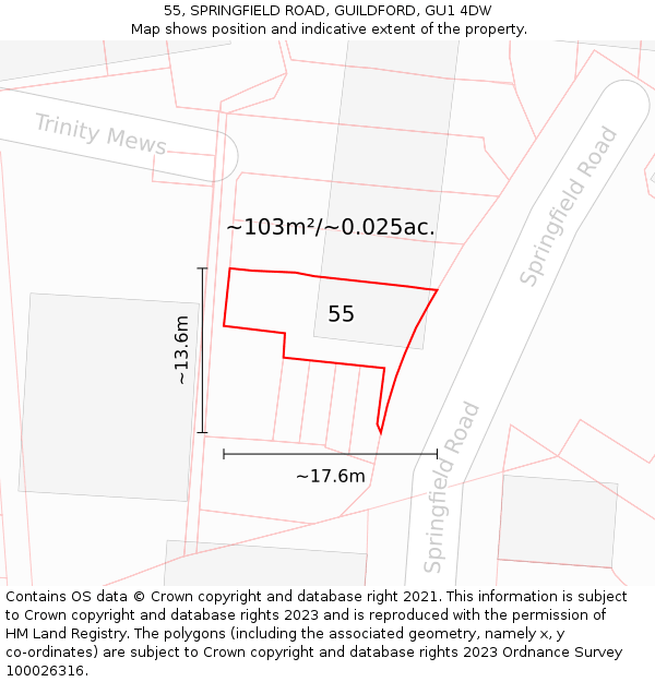55, SPRINGFIELD ROAD, GUILDFORD, GU1 4DW: Plot and title map