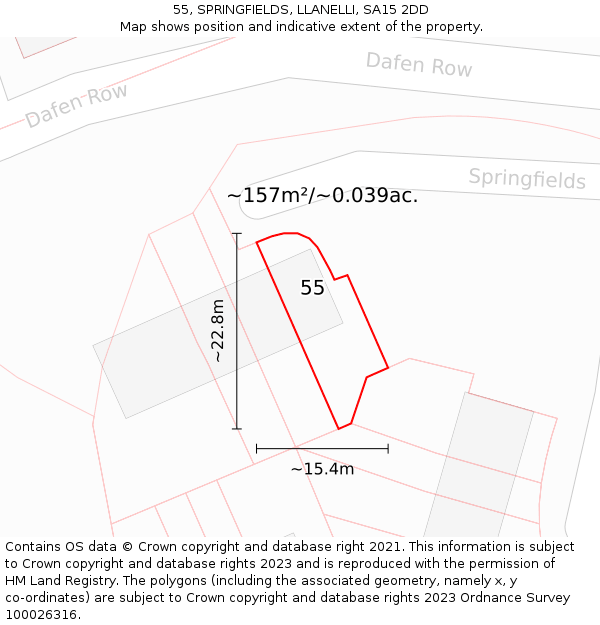 55, SPRINGFIELDS, LLANELLI, SA15 2DD: Plot and title map