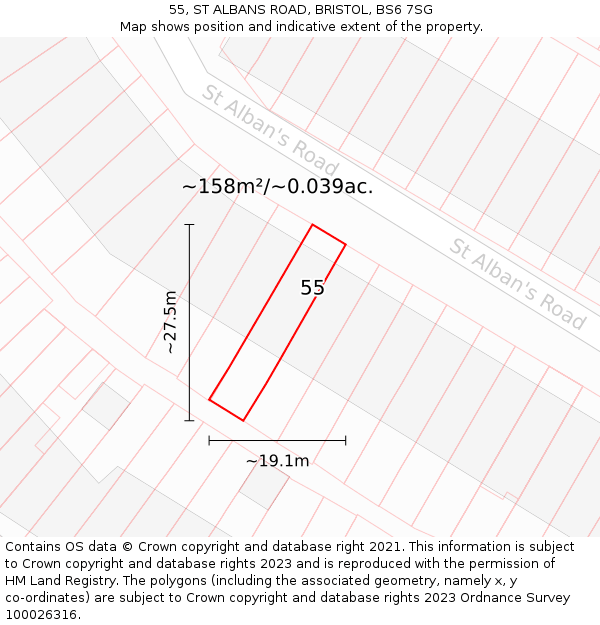 55, ST ALBANS ROAD, BRISTOL, BS6 7SG: Plot and title map