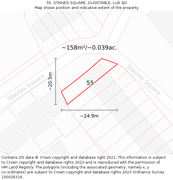 55, STAINES SQUARE, DUNSTABLE, LU6 3JG: Plot and title map