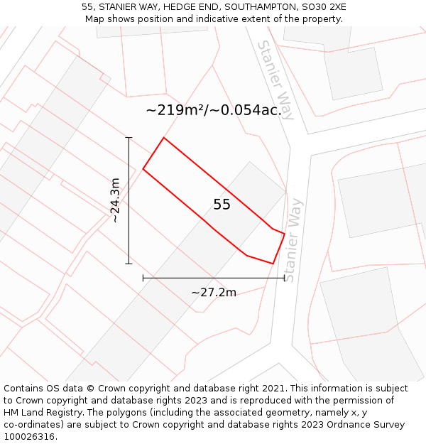 55, STANIER WAY, HEDGE END, SOUTHAMPTON, SO30 2XE: Plot and title map